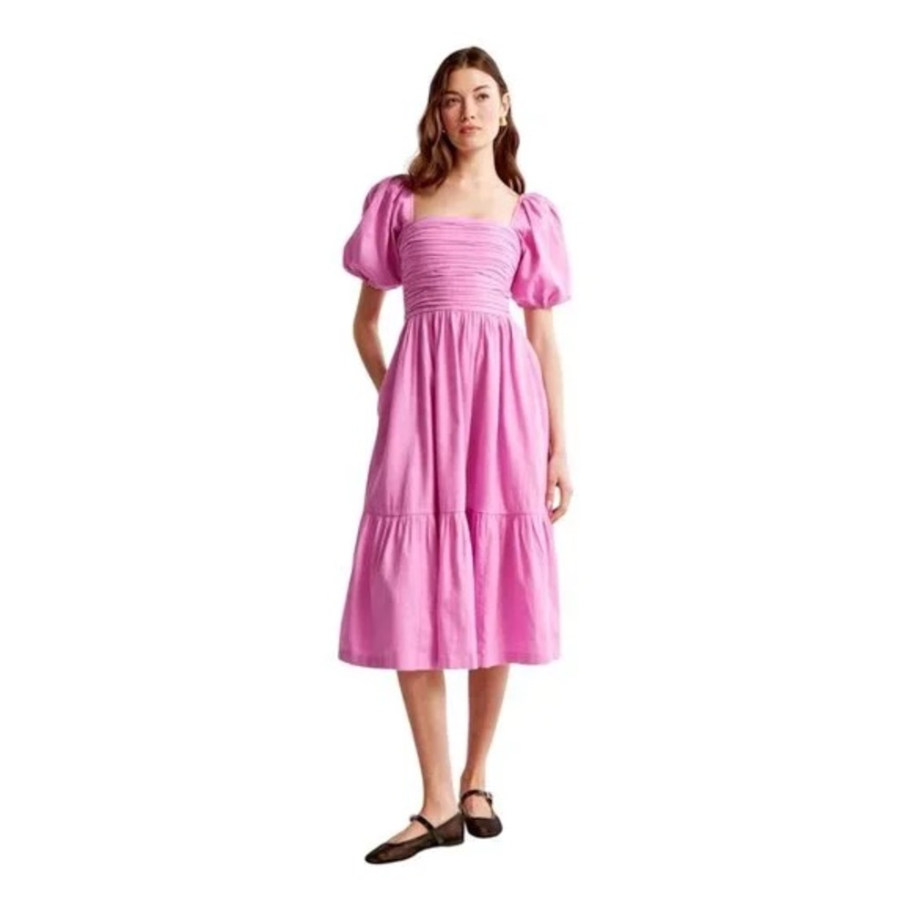 Abercrombie & Fitch Emerson Puff Sleeve Pink Midi Dress Size L